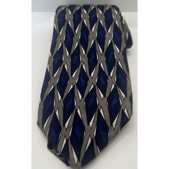 ROBERT TALBOTT STUDIO For Peter Richard Silk Tie ART DECO GEOMETRIC Blue Gray - Picture 9 of 12